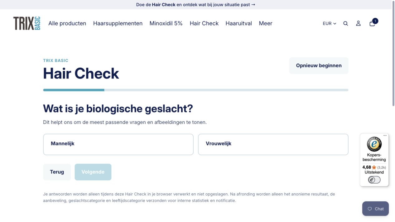 TRIX Hair Check opening question, with neither answer selected
